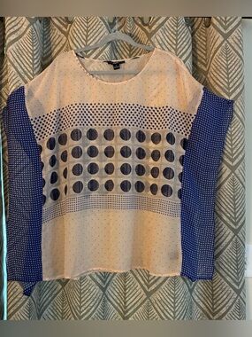 Avec Cream sheer blouse with blue polka-dot panels